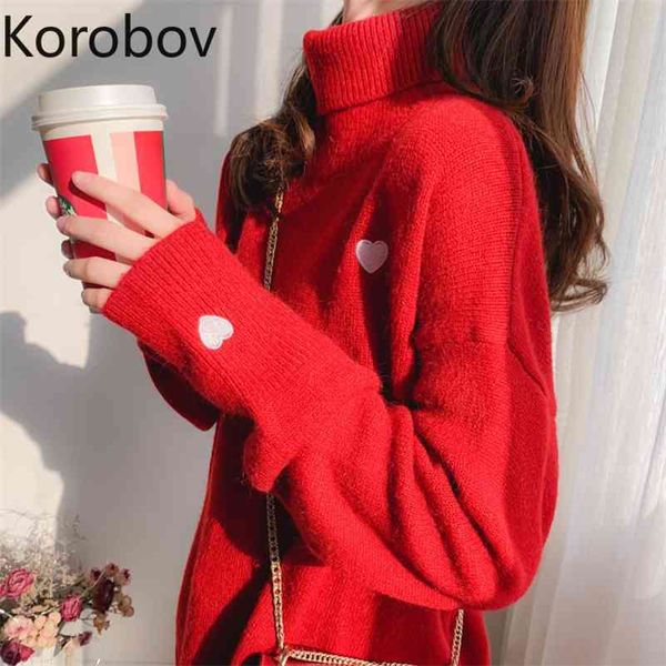 korobov autumn winter thick long sleeve sweaters streetwear turtleneck jumper femme love embroidery knitted sueter mujer 210430, White;black
korobov autumn winter thick long sleeve sweaters streetwear turtleneck jumper femme love embroidery knitted sueter mujer 210430, White;black