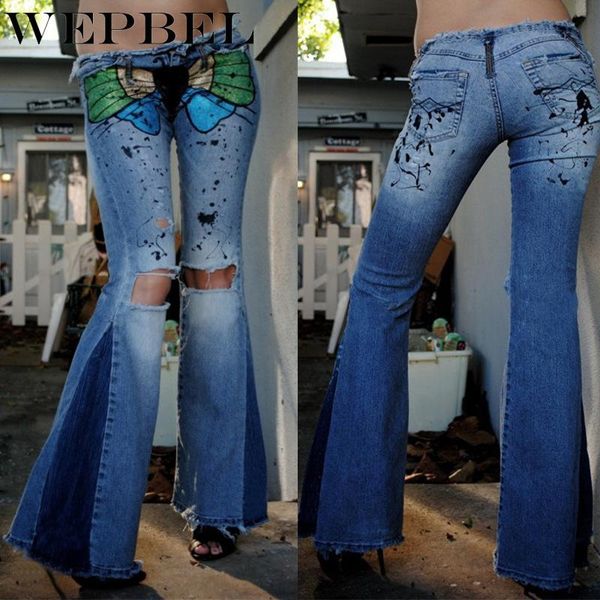 women casual butterfly print flare jeans fashion hollow low waist bell bottom denim pants plus size s-3xl women's, Blue
women casual butterfly print flare jeans fashion hollow low waist bell bottom denim pants plus size s-3xl women's, Blue