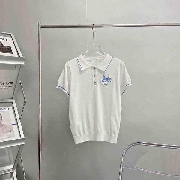 2022 factory wholesale new cel + summer women's pullover lapel short sleeve contrast color embroidery slim thin knitting top, White
2022 factory wholesale new cel + summer women's pullover lapel short sleeve contrast color embroidery slim thin knitting top, White