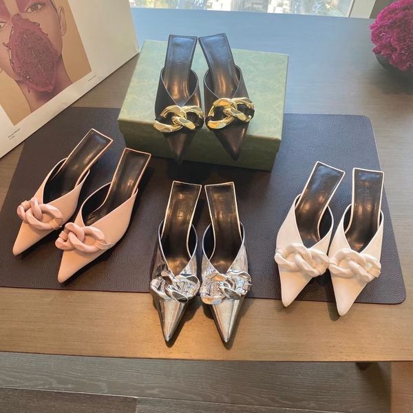 pointed toe women slippers metal chain thin low heels pink shoes summer slides flip flops white/black/silver ladies slippers 39 210513
pointed toe women slippers metal chain thin low heels pink shoes summer slides flip flops white/black/silver ladies slippers 39 210513