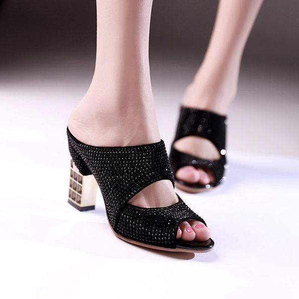 women summer high heels sandals open toe square heel slippers slip on dress casual ladies shoes fashion sequined, Black
women summer high heels sandals open toe square heel slippers slip on dress casual ladies shoes fashion sequined, Black
