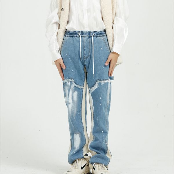 men's jeans calça jeans masculina, tinta spray, cintura elástica, bloco de cor casual, harajuku, cordão solto, calças para casal gf8t, Blue
men's jeans calça jeans masculina, tinta spray, cintura elástica, bloco de cor casual, harajuku, cordão solto, calças para casal gf8t, Blue