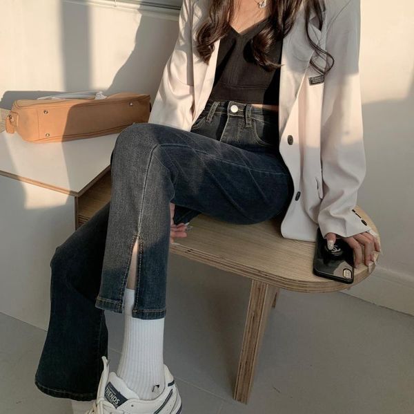 women's jeans black 2021 autumn high waist slim versatile split elastic straight wide leg pants fashion, Blue
women's jeans black 2021 autumn high waist slim versatile split elastic straight wide leg pants fashion, Blue