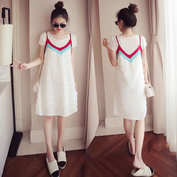 maternity dresses clothes short sleeve t-shirt and ruffles slip dress color block loose stylish for pregnant women mom, White
maternity dresses clothes short sleeve t-shirt and ruffles slip dress color block loose stylish for pregnant women mom, White