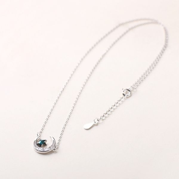 s925 sterling silver plated blue diamond star necklace inlaid with moon clavicle chain, Black
s925 sterling silver plated blue diamond star necklace inlaid with moon clavicle chain, Black