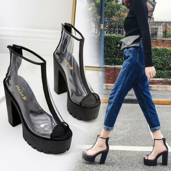womens trendly transparent peep toe gothic block high heels platform shoes sandals, Black
womens trendly transparent peep toe gothic block high heels platform shoes sandals, Black