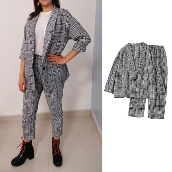 autumn womens blazer suit full sleeve loose plaid jacket+casual pencil pant solid vintage ladies work 2 piece set women's two pants, White
autumn womens blazer suit full sleeve loose plaid jacket+casual pencil pant solid vintage ladies work 2 piece set women's two pants, White