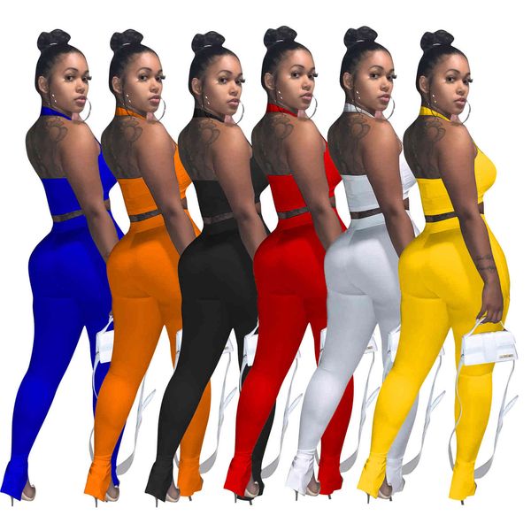 casual solid collar women sportwear two pieces high waist ny pencil pants halter sleeveless tank tracksuits outfits, White 
casual solid collar women sportwear two pieces high waist ny pencil pants halter sleeveless tank tracksuits outfits, White