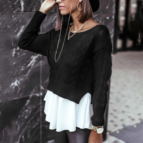 women's sweaters women autumn long sleeve twist cable knit sweater flared ruffles hem patchwork pullover casual loose crew neck jumper, White;black
women's sweaters women autumn long sleeve twist cable knit sweater flared ruffles hem patchwork pullover casual loose crew neck jumper, White;black