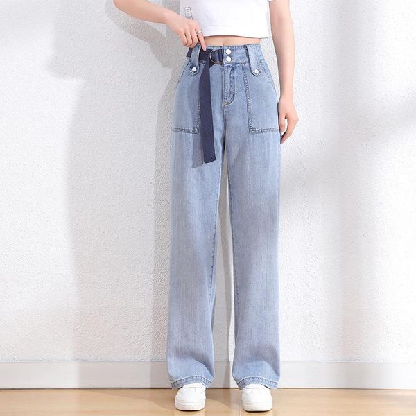 women's jeans 2021 summer women loose casual straight thin soft trousers female big pocket belt high waist wide leg denim pants lady, Blue
women's jeans 2021 summer women loose casual straight thin soft trousers female big pocket belt high waist wide leg denim pants lady, Blue