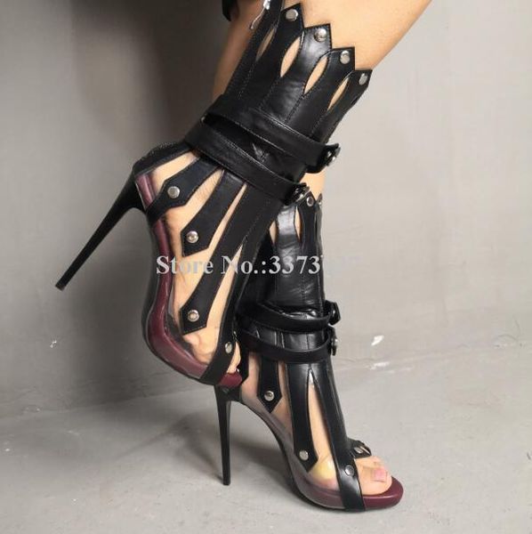 real pos cut-outs patchwork woman sandals fashion leather thin high heels lady boots unique design female party shoes, Black
real pos cut-outs patchwork woman sandals fashion leather thin high heels lady boots unique design female party shoes, Black