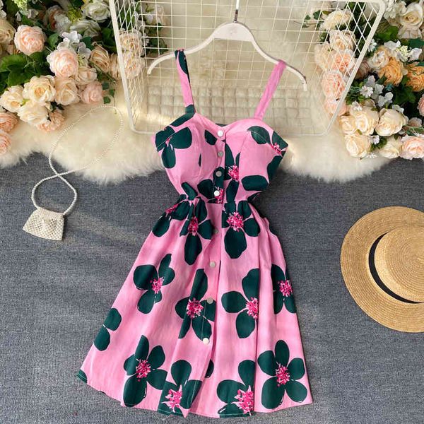 spring summer women's spaghetti strap dress slash neck floral button high waist street style chic sweet 210520, Black;gray
spring summer women's spaghetti strap dress slash neck floral button high waist street style chic sweet 210520, Black;gray