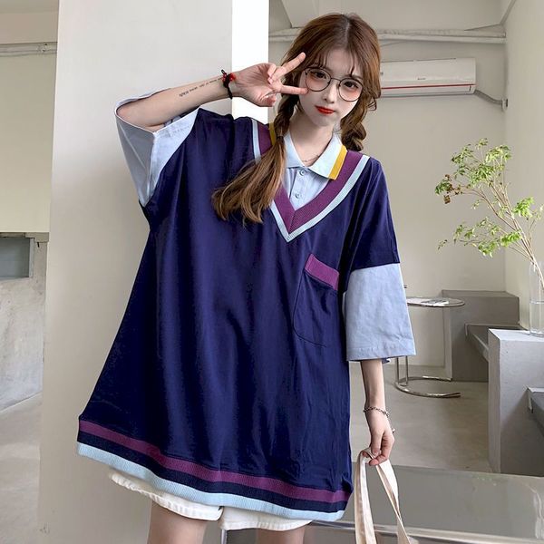 summer preppy style patchwork color women fake 2 pieces t-shirt school teen girls oversized loose tee shirt casual long, Black
summer preppy style patchwork color women fake 2 pieces t-shirt school teen girls oversized loose tee shirt casual long, Black