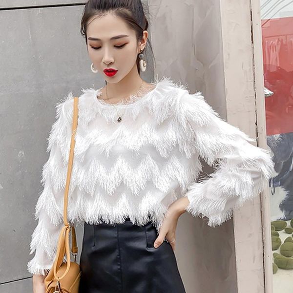 women's blouses & shirts fashion women sheer long sleeve feather tassel chiffon o neck white pink blouse spring female super fairy top
women's blouses & shirts fashion women sheer long sleeve feather tassel chiffon o neck white pink blouse spring female super fairy top