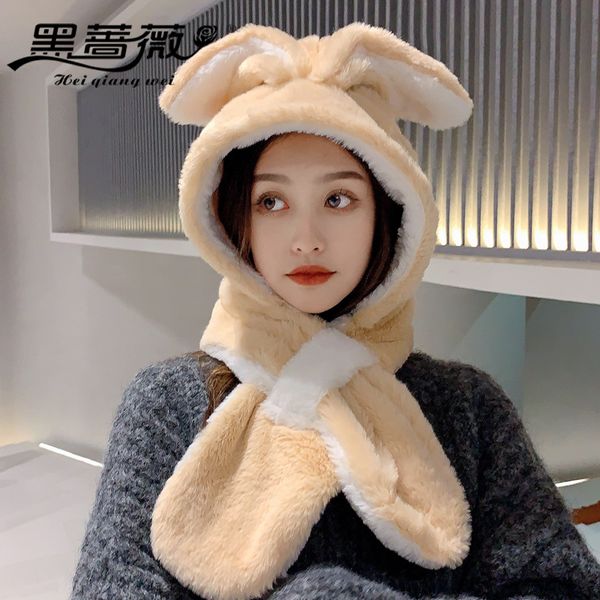 visors winter rabbit ears scarf integrated womens korean style versatile plush bonnet sweet cute warm hat, Blue;gray
visors winter rabbit ears scarf integrated womens korean style versatile plush bonnet sweet cute warm hat, Blue;gray