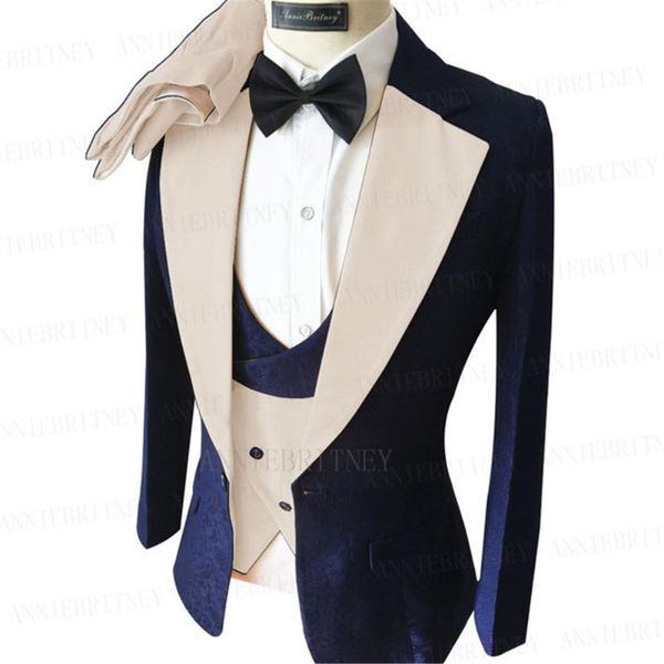 men's suits & blazers 2021 jacquard navy blue men suit with beige collar tailored slim fit groom man wedding tuxedo blazer vest pants 3, White;black
men's suits & blazers 2021 jacquard navy blue men suit with beige collar tailored slim fit groom man wedding tuxedo blazer vest pants 3, White;black