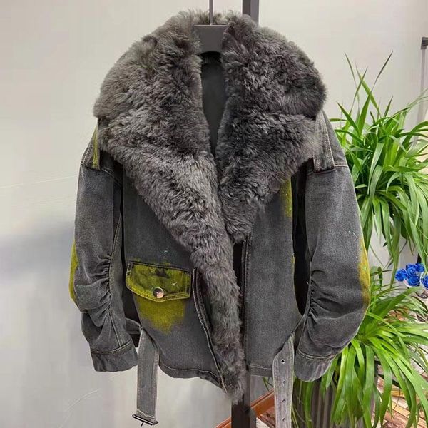 women's fur & faux cowboy down jacket women coat winter extra large sheep collar graffiti decorate fashion outerwear thick warm, Black
women's fur & faux cowboy down jacket women coat winter extra large sheep collar graffiti decorate fashion outerwear thick warm, Black