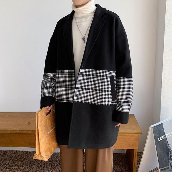 men's wool & blends autumn winter coat man contrast spliced plaid vintage overcoat england style casual long college jacket windbreaker, Black
men's wool & blends autumn winter coat man contrast spliced plaid vintage overcoat england style casual long college jacket windbreaker, Black