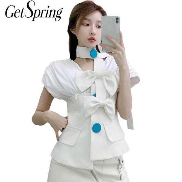 getspring women blouse v neck short sleeve shirt bow wrinkles asymmetrical ladies fashion summer shirts 210601, White
getspring women blouse v neck short sleeve shirt bow wrinkles asymmetrical ladies fashion summer shirts 210601, White