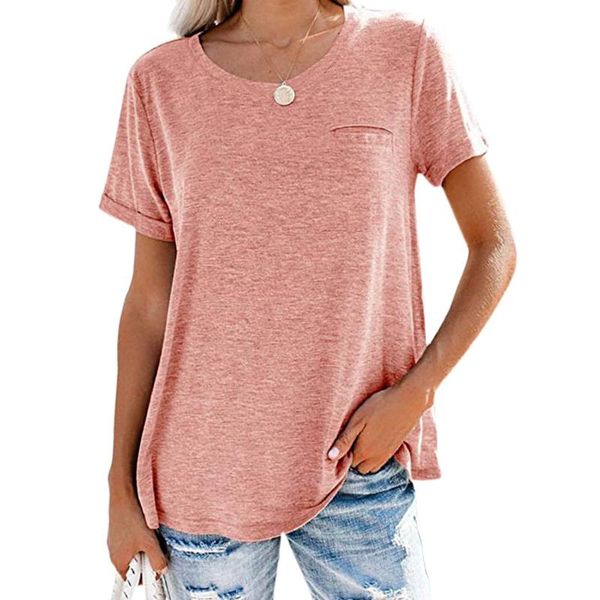 women's t-shirt spring and summer round neck pocket loose short-sleeved casual solid color, White
women's t-shirt spring and summer round neck pocket loose short-sleeved casual solid color, White