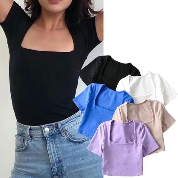 women's t-shirt 2021summer square collar short-sleeved cotton slim slimming black and white purple blue apricot
women's t-shirt 2021summer square collar short-sleeved cotton slim slimming black and white purple blue apricot