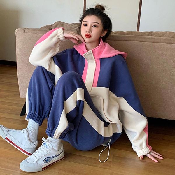 autumn winter women's tracksuit harajuku plus velvet hooded sweatshirt female suit loose color matching sportswear two piece set pants, White
autumn winter women's tracksuit harajuku plus velvet hooded sweatshirt female suit loose color matching sportswear two piece set pants, White