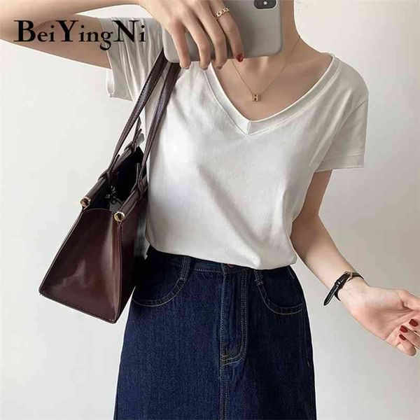 women summer v-neck t-shirts cotton plain preppy leisure basic female white black tshirt streetwear clothes 210506
women summer v-neck t-shirts cotton plain preppy leisure basic female white black tshirt streetwear clothes 210506