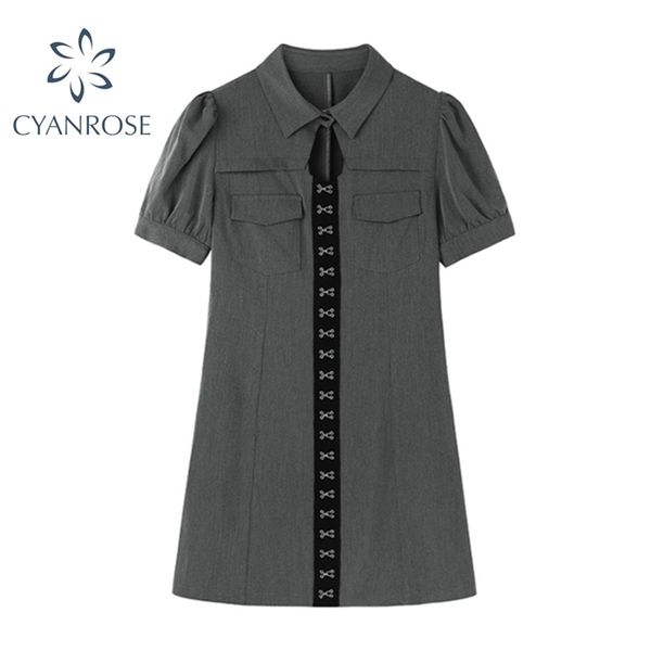 women's summer crop shirt dress short sleeve solid slim preppy style work korean dresses female streetwear casual vestidos mujer 210515, Black;gray
women's summer crop shirt dress short sleeve solid slim preppy style work korean dresses female streetwear casual vestidos mujer 210515, Black;gray