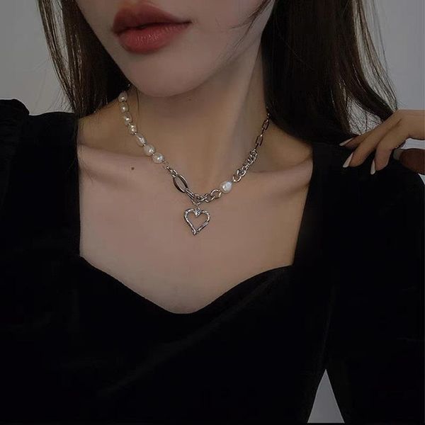 pendant necklaces minar vintage hollow love heart necklace for women asymmetric natural freshwater pearl chunky chain chokers, Silver
pendant necklaces minar vintage hollow love heart necklace for women asymmetric natural freshwater pearl chunky chain chokers, Silver