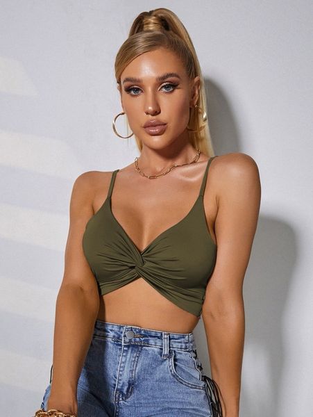 twist front cropped cami n5ce#, White