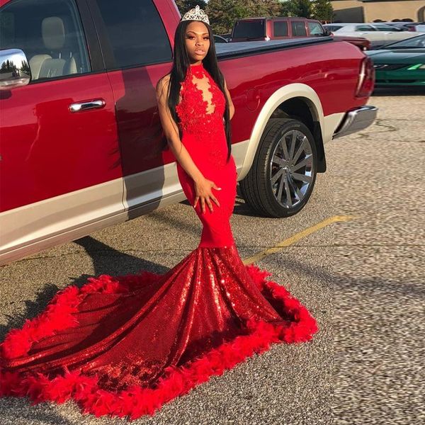 party dresses unique red halter feather evening sequined bottom backless elastic satin prom gown sweep train black girls gowns, White;black
party dresses unique red halter feather evening sequined bottom backless elastic satin prom gown sweep train black girls gowns, White;black