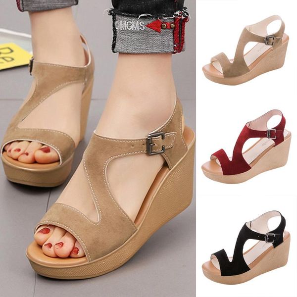 women's sandals scarpe donna retro wedges shoes for women thick bottom flock buckle zapatos de mujer fish mouth, Black
women's sandals scarpe donna retro wedges shoes for women thick bottom flock buckle zapatos de mujer fish mouth, Black