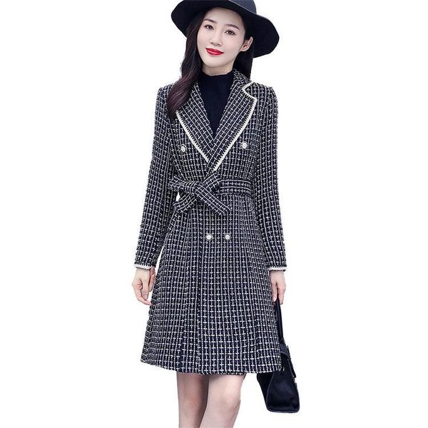 women's wool & blends autumn and winter fashion hepburn style long retro large lapel plaid coat tweed sweet versatile female trend, Black
women's wool & blends autumn and winter fashion hepburn style long retro large lapel plaid coat tweed sweet versatile female trend, Black