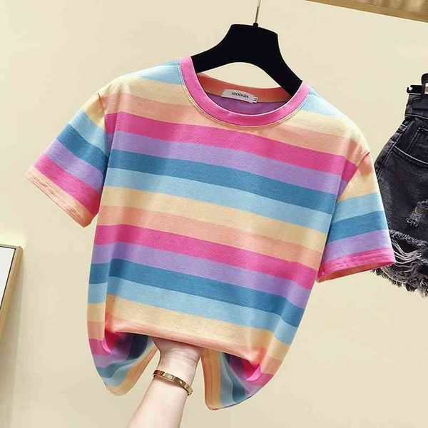 women's t-shirt raiow striped short sleeve t women 2021 summer korean loose tee femme basic tshirt fashion ins osqh, White
women's t-shirt raiow striped short sleeve t women 2021 summer korean loose tee femme basic tshirt fashion ins osqh, White