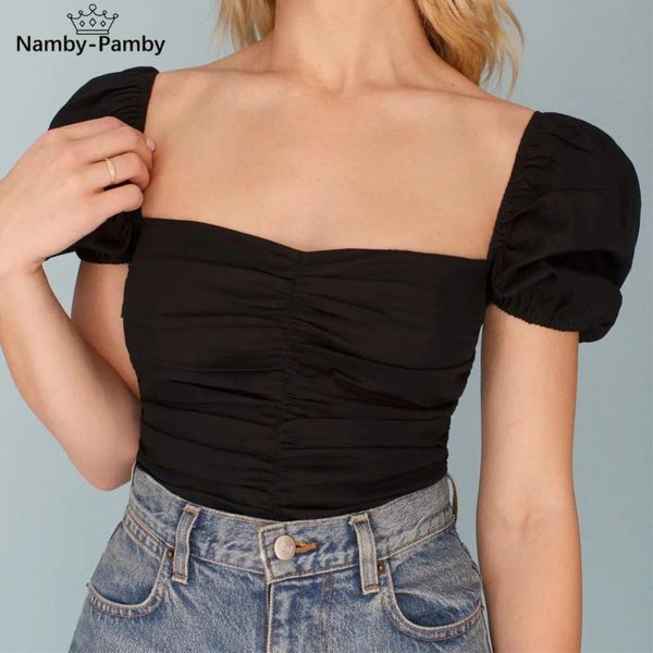 women's blouses & shirts 2021 summer women elegant black puff sleeve mujer short party slim lady square collar shirt femme, White
women's blouses & shirts 2021 summer women elegant black puff sleeve mujer short party slim lady square collar shirt femme, White