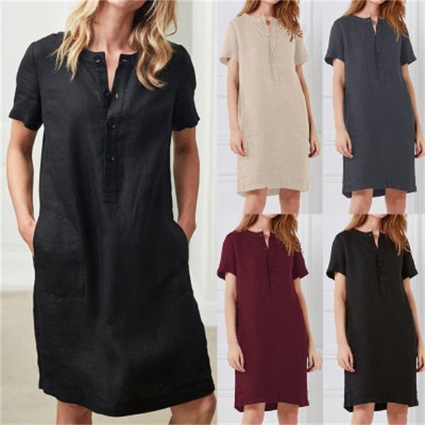 factorypgqu skirt cotton v-neck linen loose short medium sleeve length dress, White;black
factorypgqu skirt cotton v-neck linen loose short medium sleeve length dress, White;black