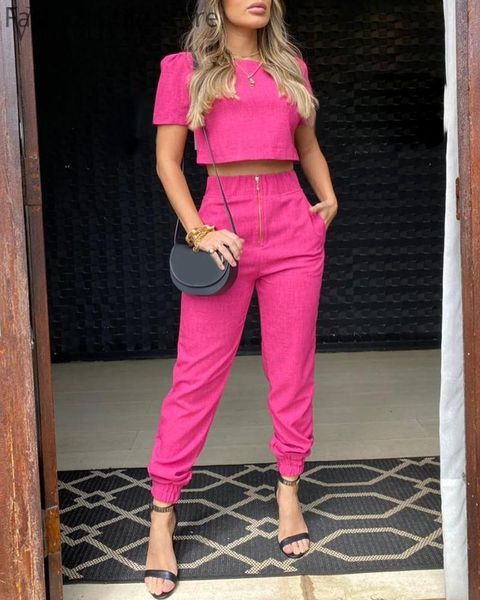 women's two piece pants women puff sleeve crop and high waist zip front pocket design 2pcs set, White
women's two piece pants women puff sleeve crop and high waist zip front pocket design 2pcs set, White