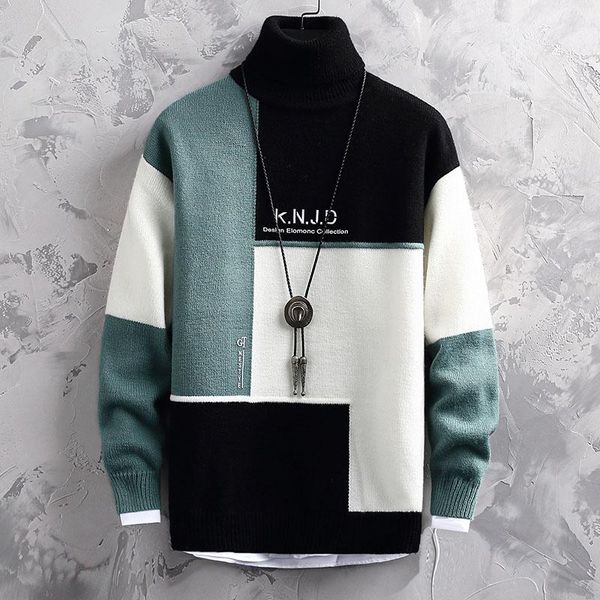 men's sweaters 2021 winter turtleneck sweater thick warm pullover fashion stitching contrast color casual, White;black
men's sweaters 2021 winter turtleneck sweater thick warm pullover fashion stitching contrast color casual, White;black