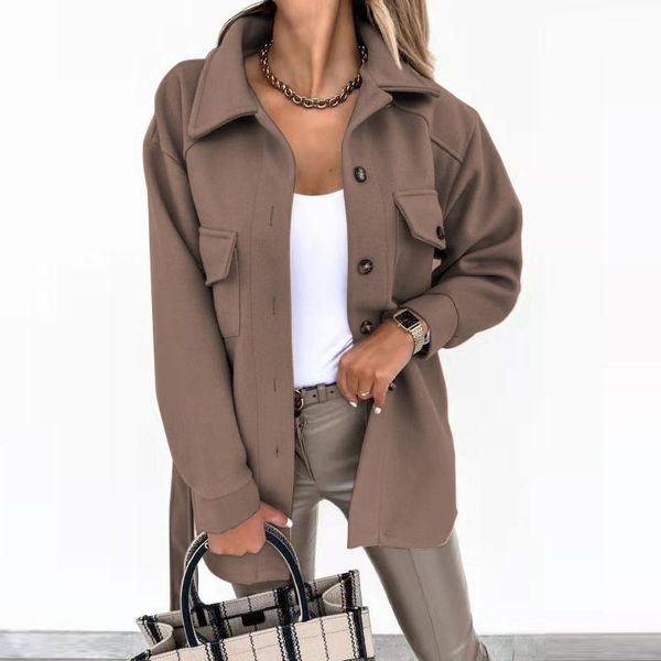 women's wool & blends fashion autumn long sleeve solid overcoat women single breasted button blend coat winter turn-down collar lace-up, Black
women's wool & blends fashion autumn long sleeve solid overcoat women single breasted button blend coat winter turn-down collar lace-up, Black