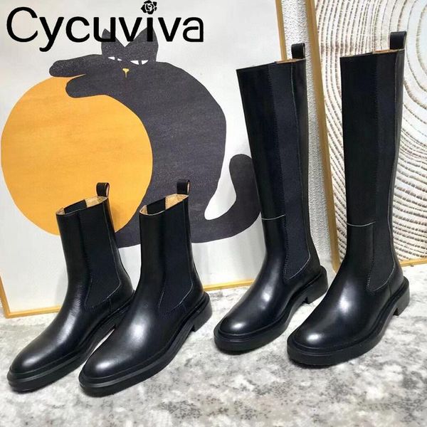 boots classic black real leather women slip on platform winter shoes for splicing knee high knight motorcycle botas female