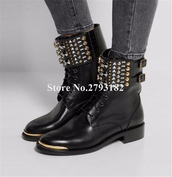 boots autumn women fashion round metal toe flat rivet short lace-up buckles ankle wrap spike black booties motorcycle boot
boots autumn women fashion round metal toe flat rivet short lace-up buckles ankle wrap spike black booties motorcycle boot