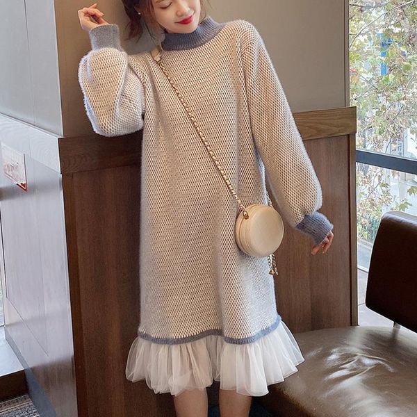 casual dresses 2021 autumn winter mink velvet sweet dress women long sleeve loose mesh patchwork knit robe korean leisure pullover vestidos, Black;gray
casual dresses 2021 autumn winter mink velvet sweet dress women long sleeve loose mesh patchwork knit robe korean leisure pullover vestidos, Black;gray