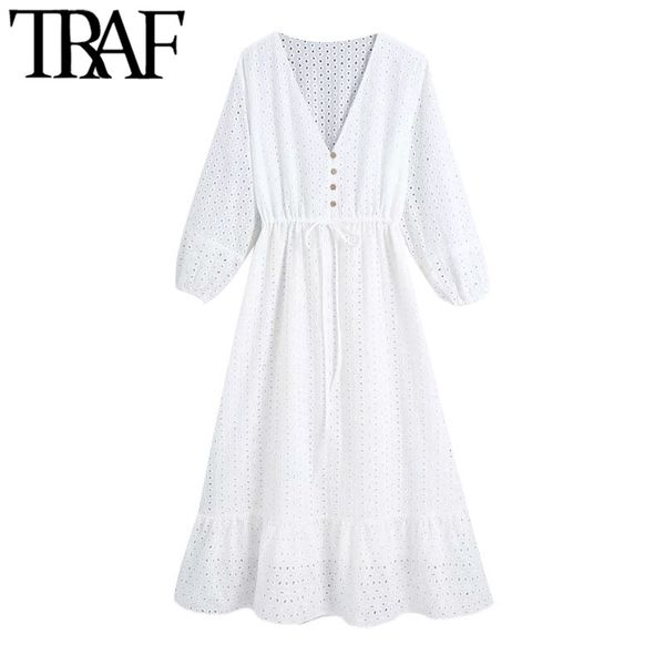 traf women chic fashion hollow out embroidery midi dress vintage three quarter sleeve drawstring female dresses mujer 210415, Black;gray
traf women chic fashion hollow out embroidery midi dress vintage three quarter sleeve drawstring female dresses mujer 210415, Black;gray