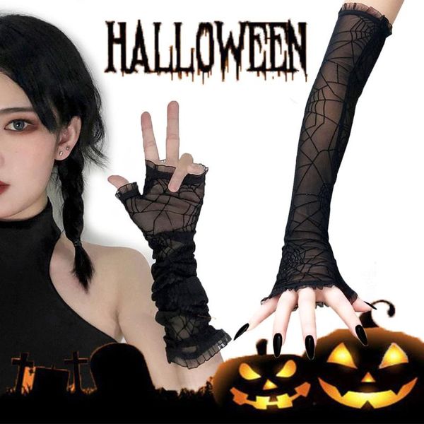five fingers gloves 1 pair halloween fingerless long rhinestone spider web arm gloveswarmer mittens cosplay costume partyaccessories, Blue;gray