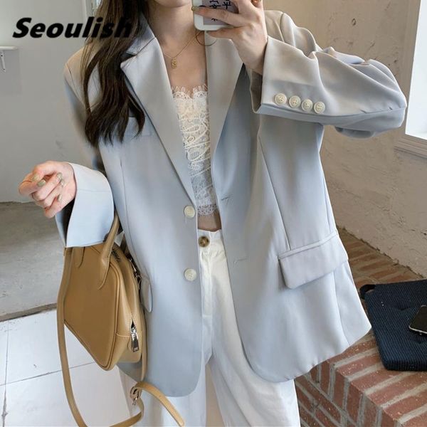 women's suits & blazers seoulish 2021 autumn winter loose single breasted female chic formal jackets elegant casual outerwear, White;black
women's suits & blazers seoulish 2021 autumn winter loose single breasted female chic formal jackets elegant casual outerwear, White;black