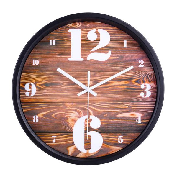wall clocks factory price 30cm imitation wood grain silent clock with black frame for home decor modern design hanging