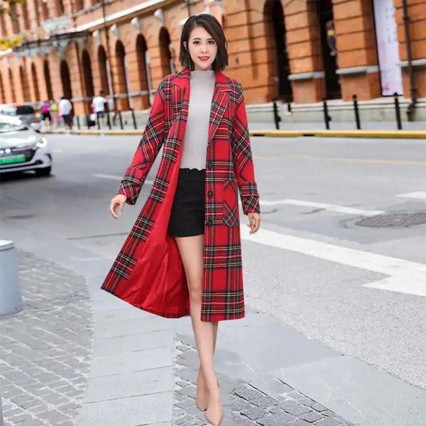 women's wool & blends 2021 autumn and winter fashion woolen coat mid-length slim suit collar plaid single-breasted jacket, Black
women's wool & blends 2021 autumn and winter fashion woolen coat mid-length slim suit collar plaid single-breasted jacket, Black