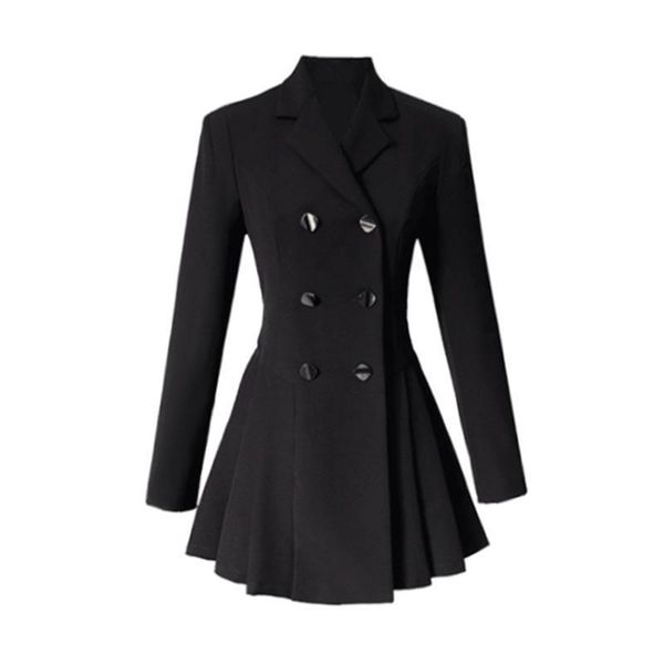women's suits & blazers 2021 spring fashion women clothes notched collar full sleeves double breasted pleated slim black blazer wp83501, White;black
women's suits & blazers 2021 spring fashion women clothes notched collar full sleeves double breasted pleated slim black blazer wp83501, White;black