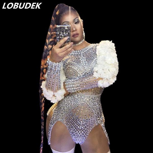 female singer dancer bar concert costume silver sparkly rhinestones pearls petal sleeve bodysuit luxurious stage dance clothes women's, Black;white
female singer dancer bar concert costume silver sparkly rhinestones pearls petal sleeve bodysuit luxurious stage dance clothes women's, Black;white