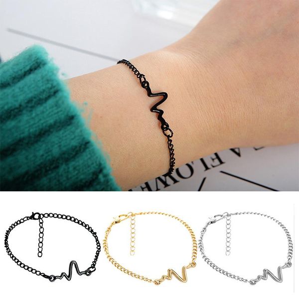 link, chain simple design frequency electrocardiogram bracelet fashion women wedding gold color creative ladies party jewelry, Black
link, chain simple design frequency electrocardiogram bracelet fashion women wedding gold color creative ladies party jewelry, Black